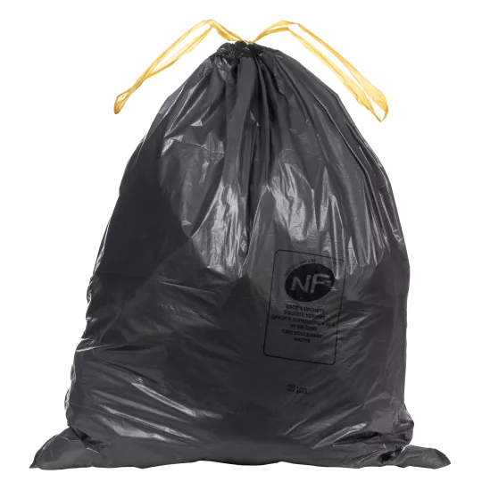 [GD6100LC] Sacs poubelle lien coulissant 100L  Noir BD35mic Carton de 200